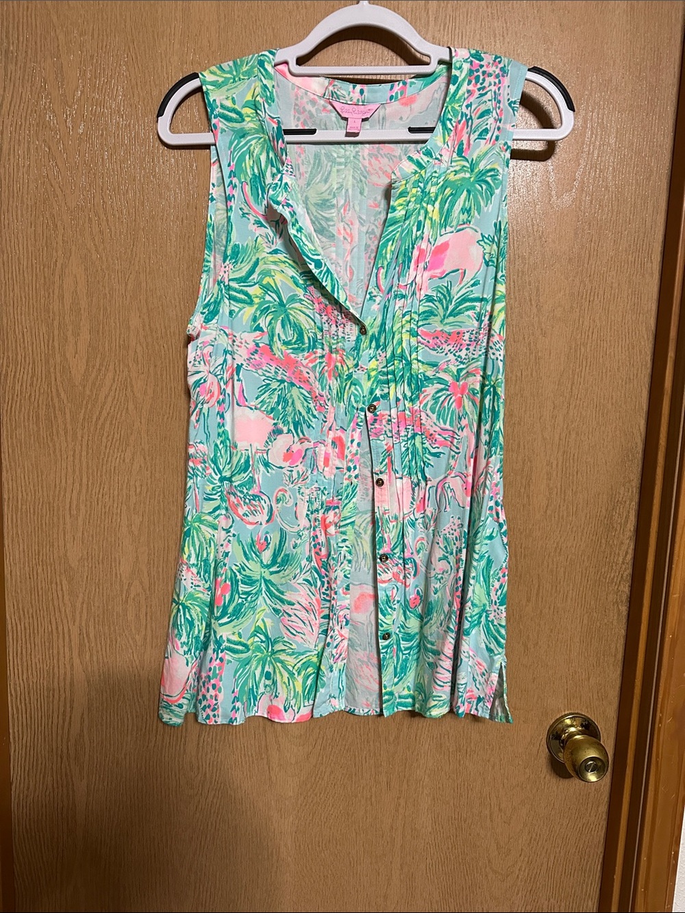 Lilly Pulitzer Sleeveless Tropical Button-Down Top - Pink & Green